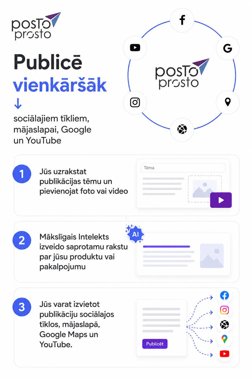 PostoProsto autopublikācijas servisa lietotāja interfeiss ar vairāku sociālo tīklu publicēšanas iespējām